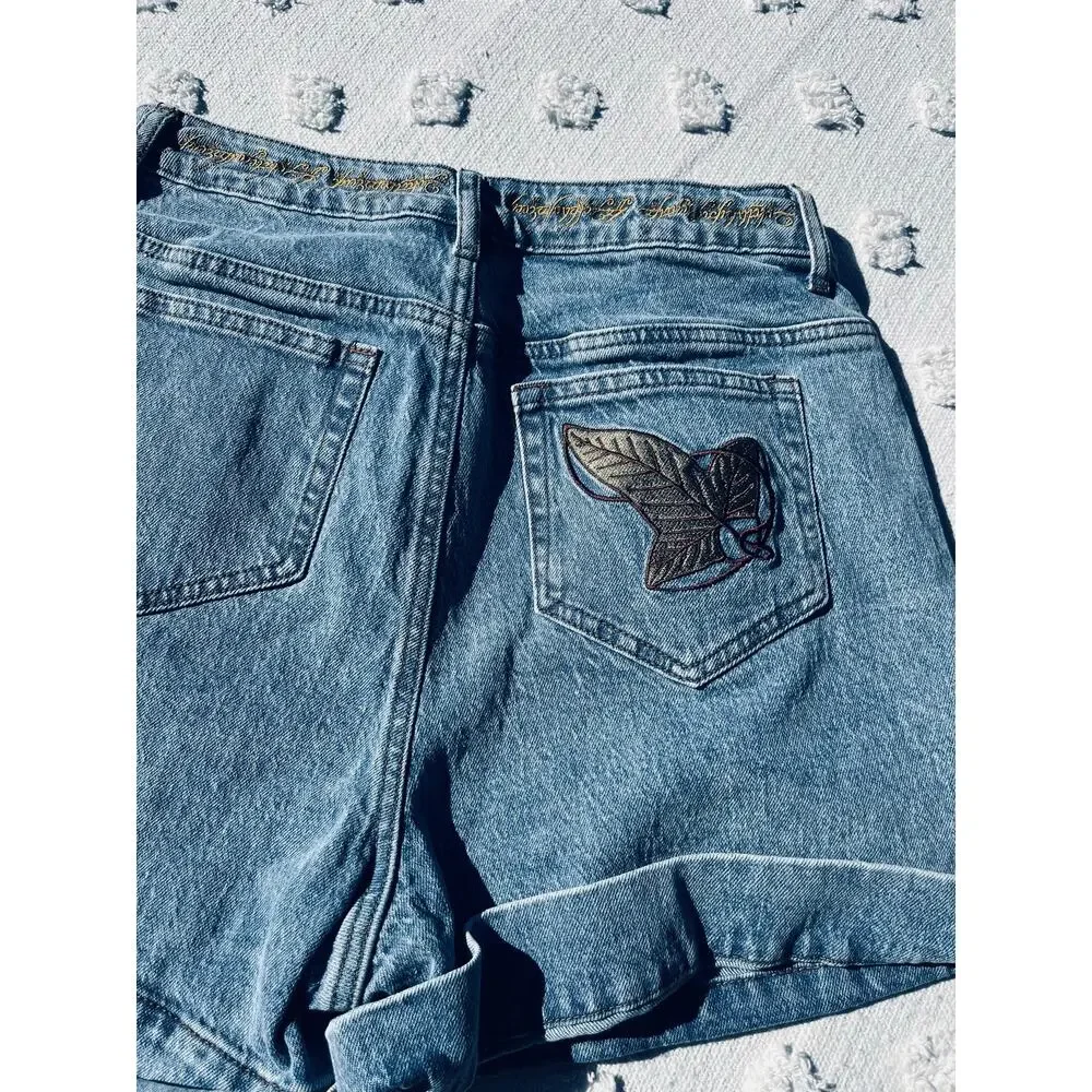 Lord Of The Rings Floral Embroidered Mom Denim Short Cottage Fairy Goblin Size 9